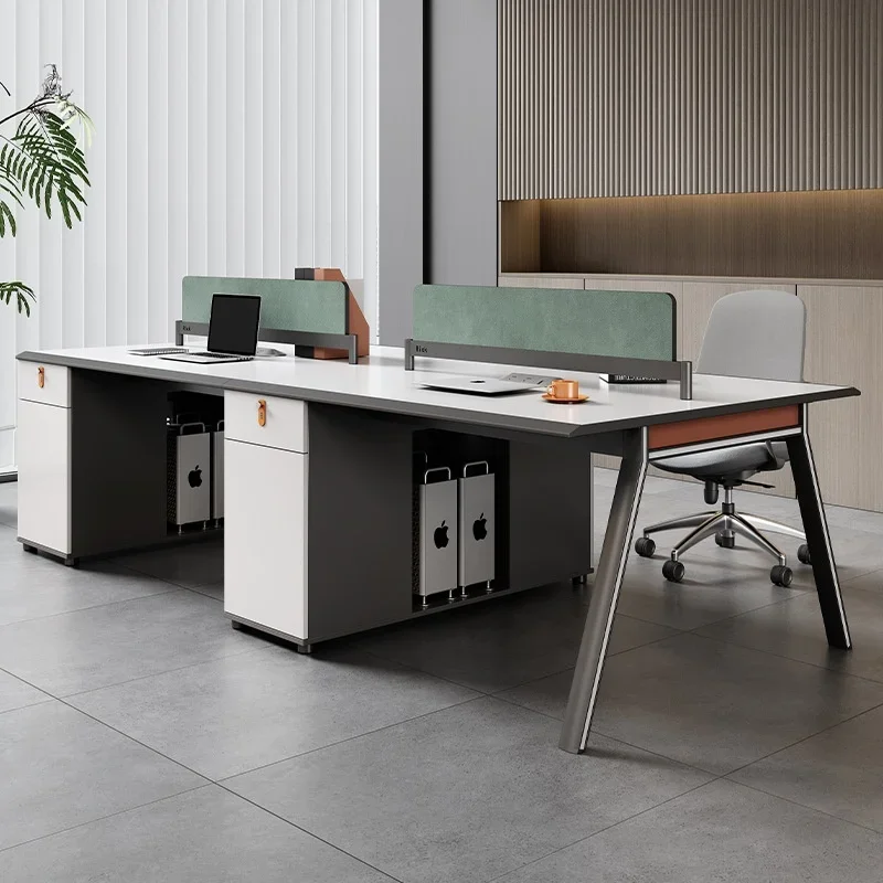 

New Arrival Modern Casual Wooden Office Furniture Double Two Desk Chair Combination 4-6 People Capacity Extendable Panel Style E