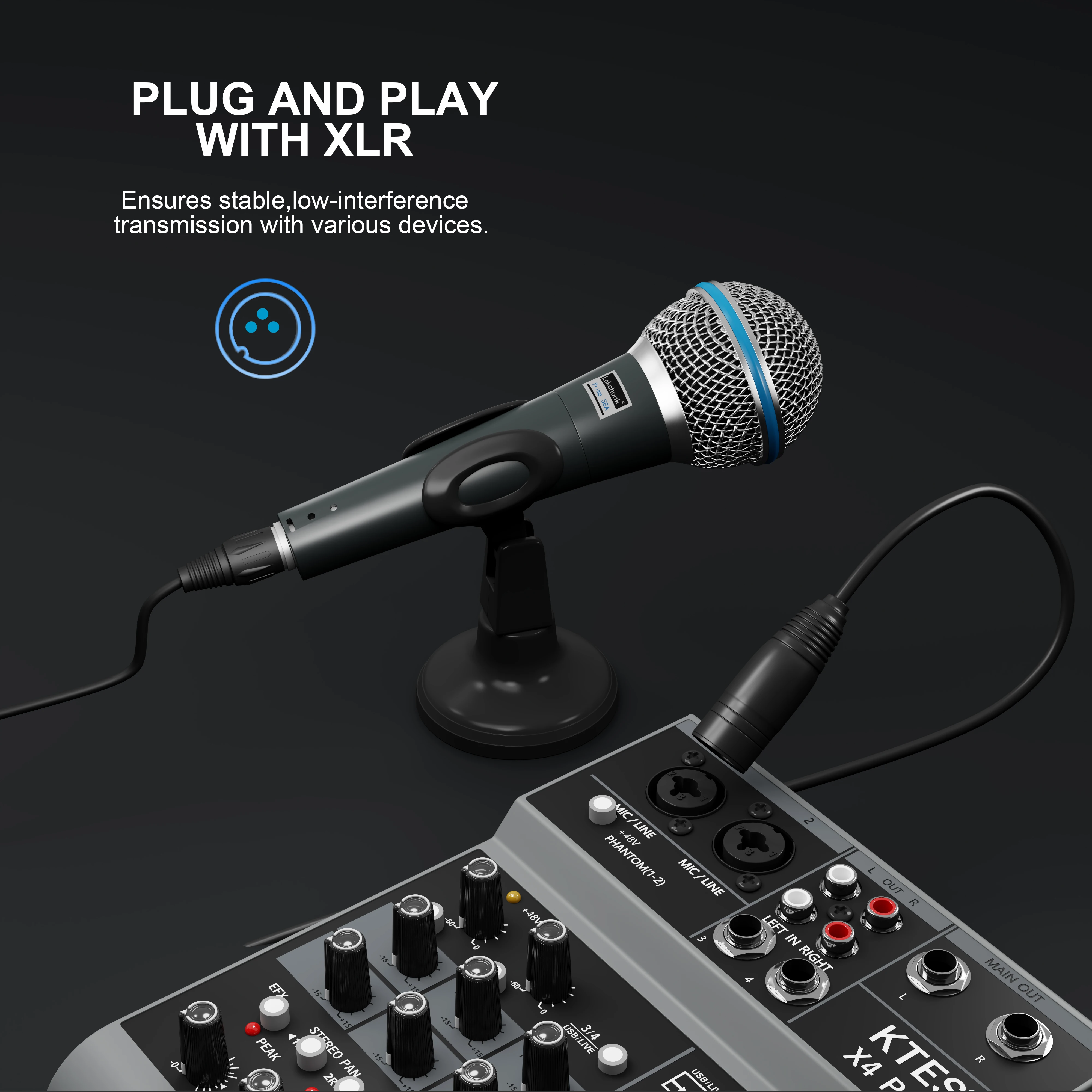 Prmie 58A ميكروفون ديناميكي قلبي ميكروفون سلكي احترافي لمرحلة الغناء كاريوكي بودكاست ستوديو تسجيل صوتي