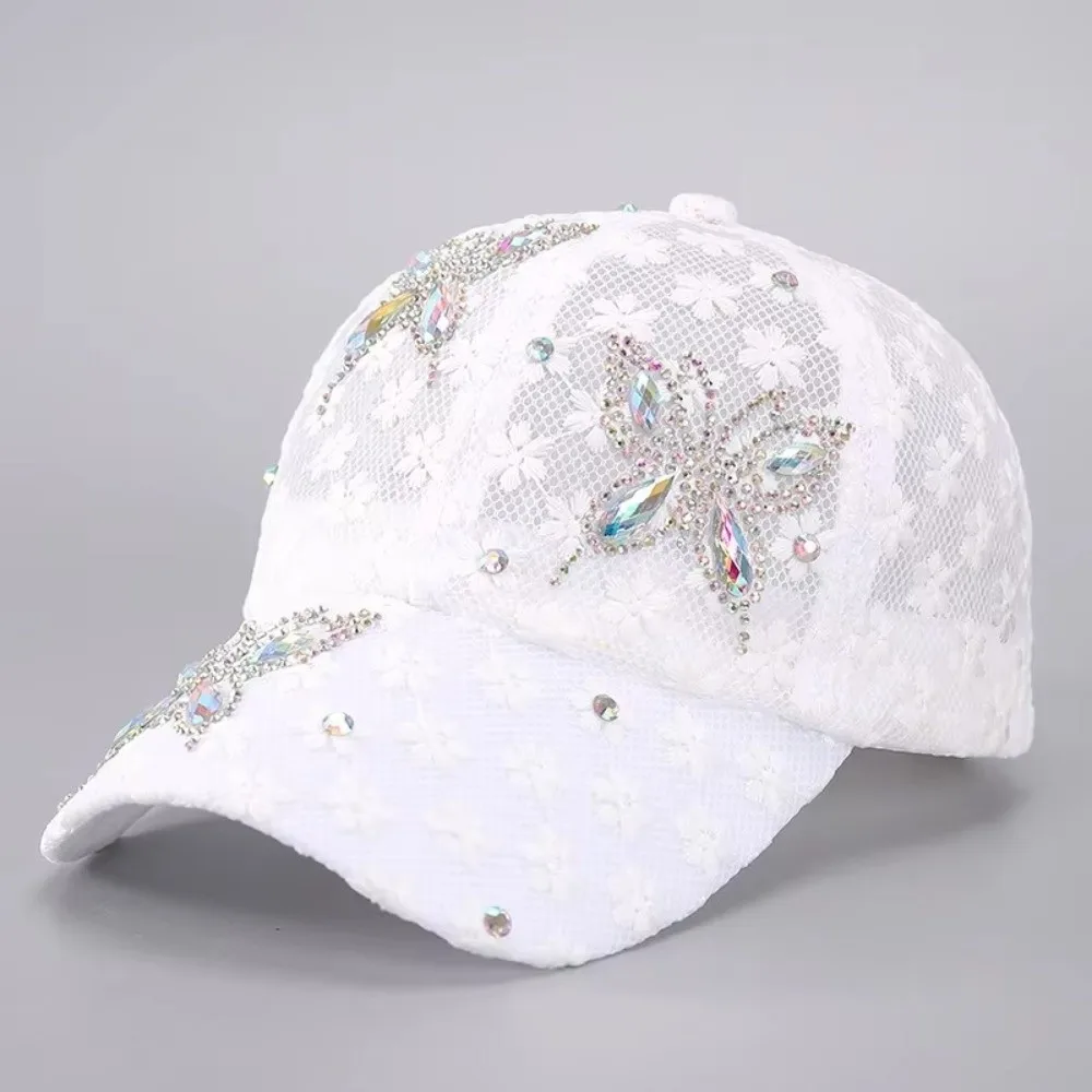 Trendy Versatile Women's Baseball Cap Adjustable With Diamond Inlaid Outdoor Sunshade Hat Denim Hat Washed Duckbill Hat Summer