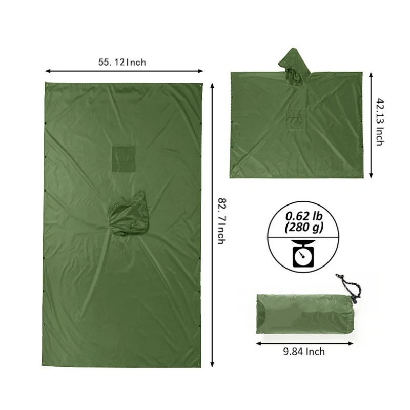 

PU-Coated 3-in-1 Rain Poncho - Waterproof Tarp, Ground Sheet & Emergency Rainwear for Hiking, Camping, Fishing