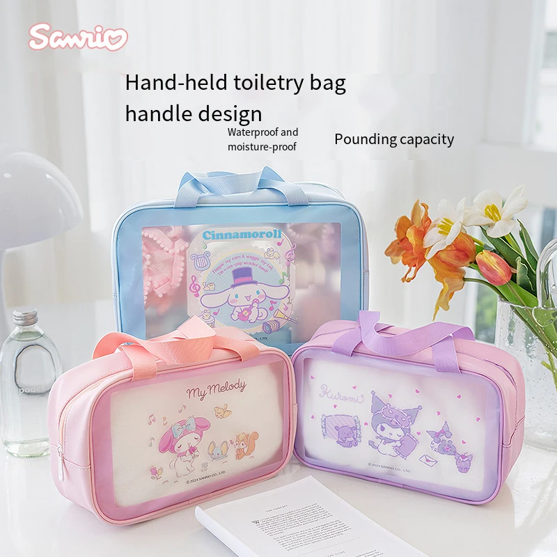 PU Anime Sanrios Cosmetic Bag Cinnamoroll Hello Kittys Waterproof Swimming Storage Bag Cute Cartoon Large Capacity Toiletry Bag