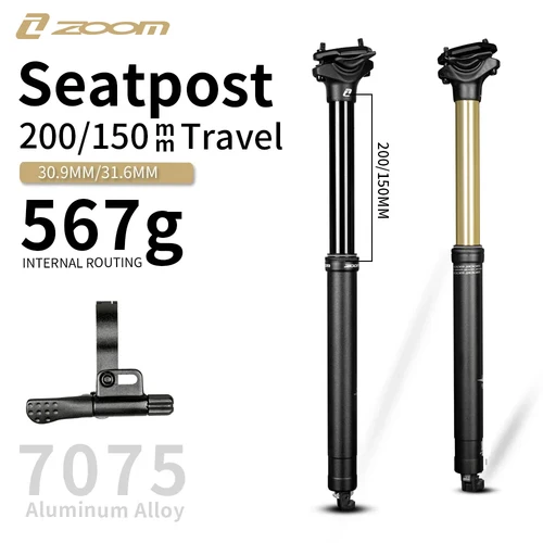 Imagen 1 del producto ZOOM NUEVA tija de sillín con cuentagotas para bicicleta - 31,6/30,9 mm de diámetro, 150/200 mm de viaje, aleación de aluminio 7075, enrutamiento interno, liviana