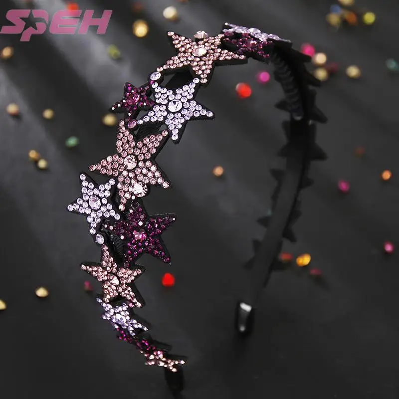 Water drill hair hoop South Korea wide-brimmed tooth anti-slip hair accessories Czech diamond five-pointed star sweet