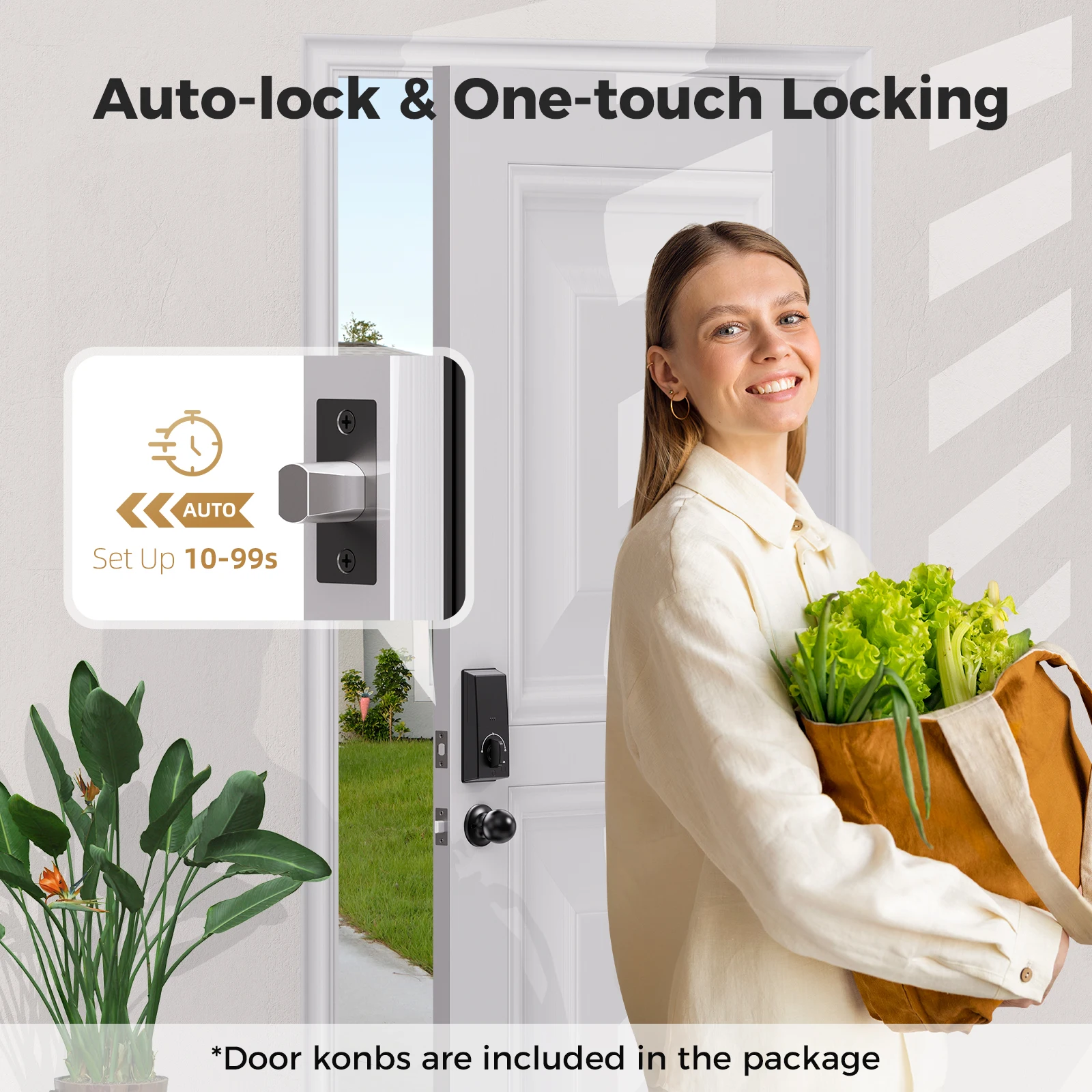 Arpha Smart Lock D601K Keyless Entry Door Lock Deadbolt with Handle Set Waterproof 5-in-1 Fingerprint Keyless Entry Door Lock