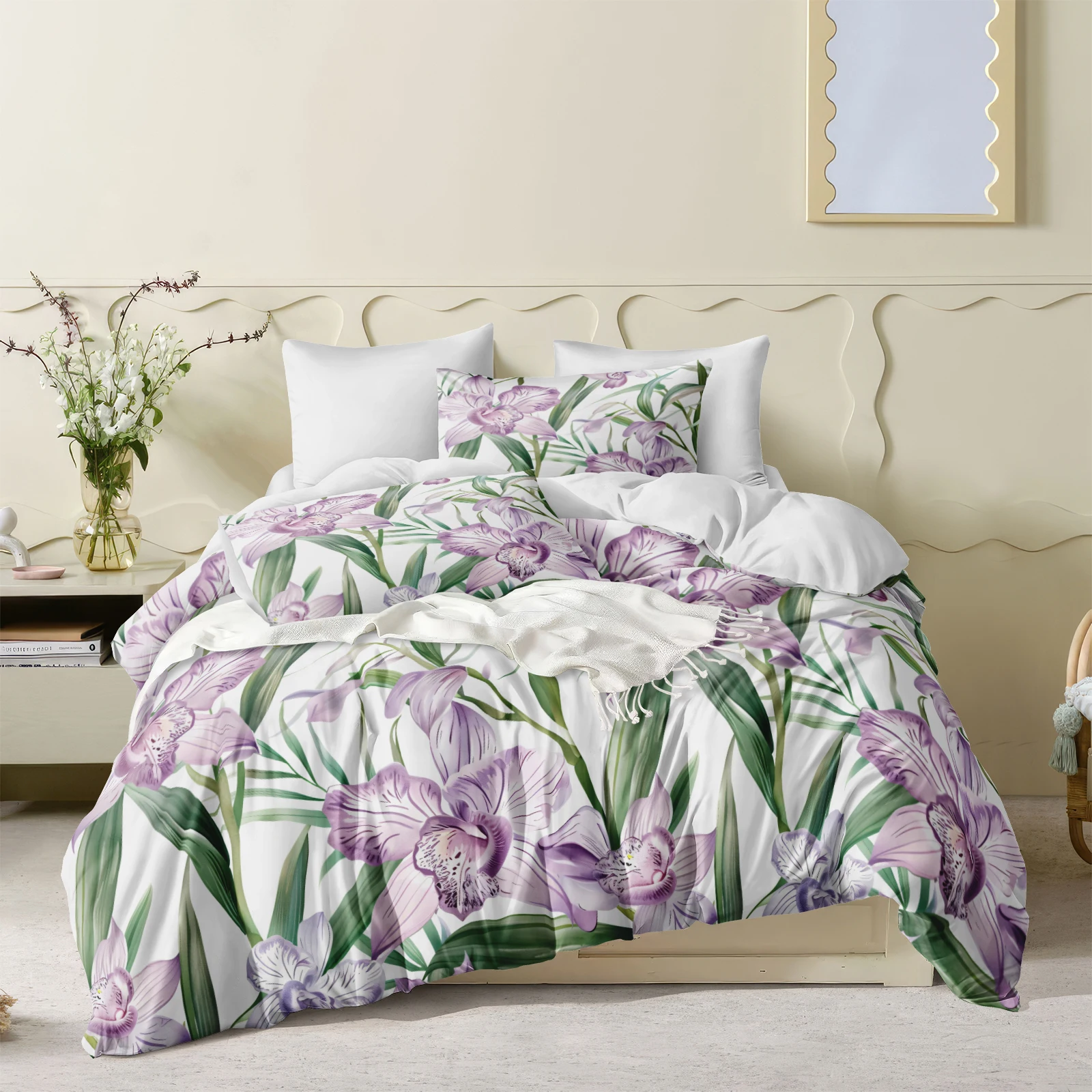 Purple Daffodils Duvet Cover Set Floral Cover Sets for Bed Aesthetic Polyester Comforters Quilt Home Decoration Room Decor