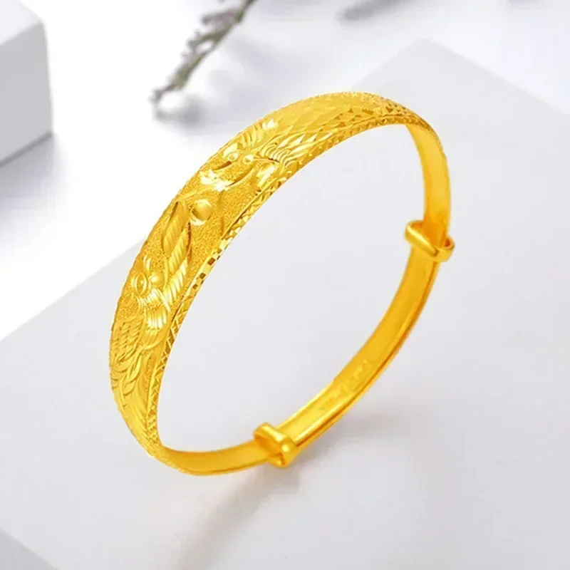 24k Real Gold Women's Wide Bracelet, 999 Gold 100% Lady Solid Bracelet Adjustable Wrist Chain for Girlfriend Gifts