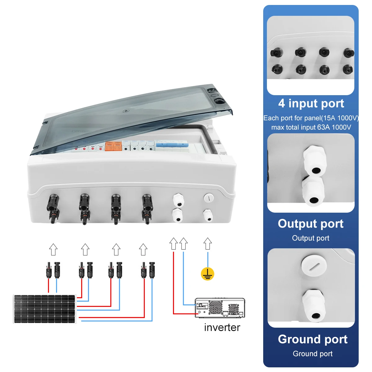 TOMZN Official 18Ways PV Combiner Box Lightning Protection 4IN 1OUT DC 1000V Fuse MCB SPD Waterproof Box IP65 Solar Photovoltaic