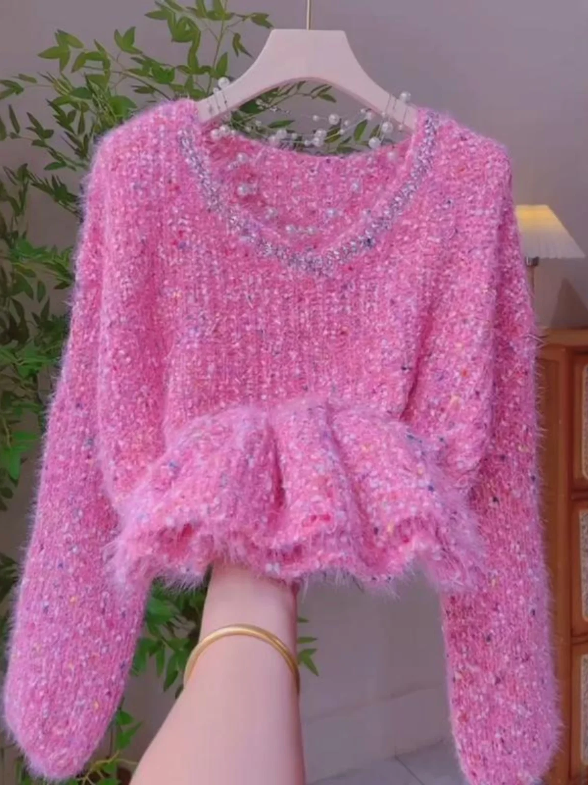 

Sweet Soft Polka Dot Lazy Sle Knitted Sweater Women's Autumn Winter New Loose Warm V-Ne Long Sve Thermal Sweater