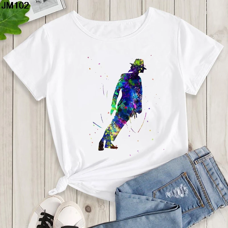 Summer Women's T-Shirt King Of Pop Michael Jackson Print Female T-Shirt Harajuku Casual Short Sleeve White Top Woman Rock T-Shir