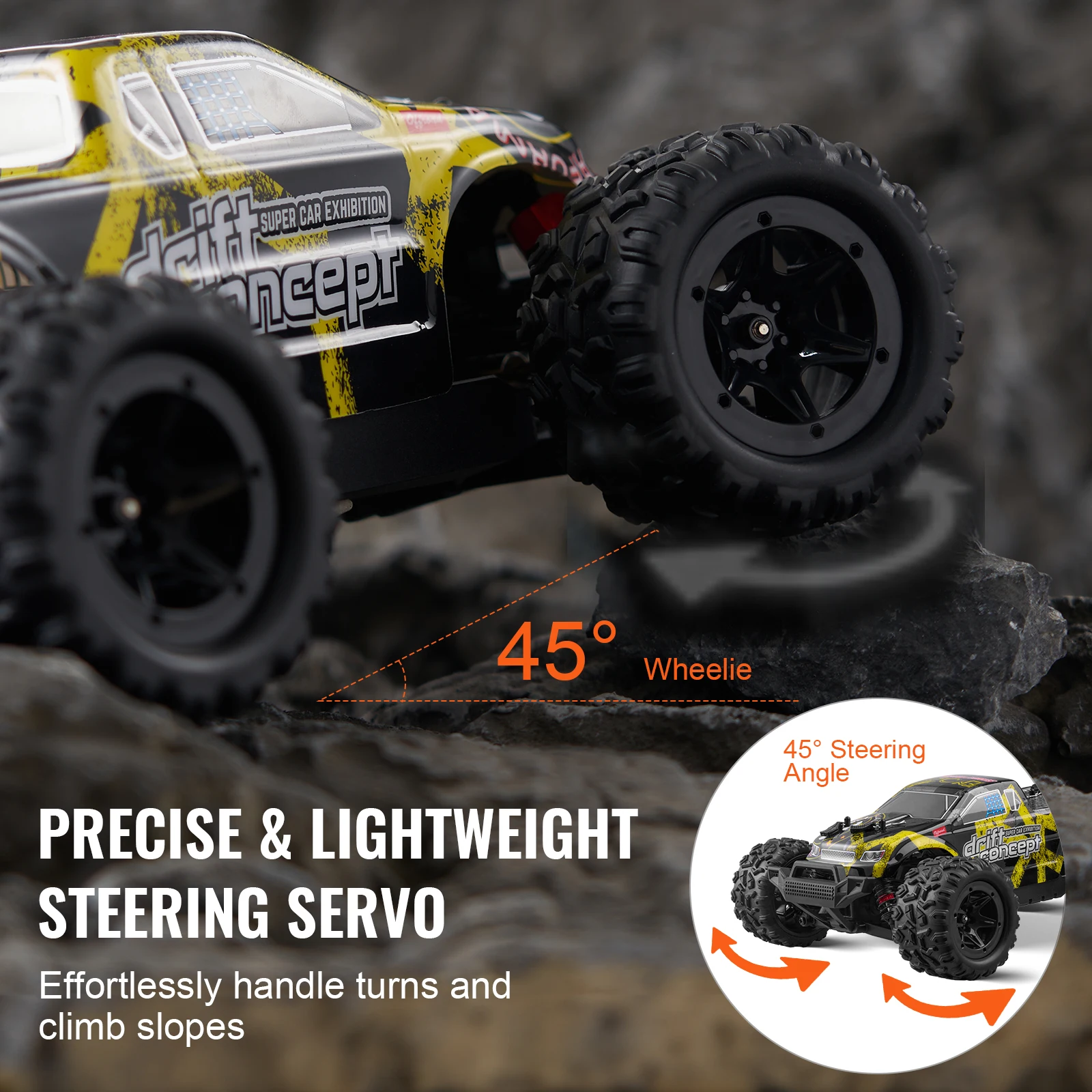 VEVOR 45KM/H 4WD RC Car 1:18 All Terrain Off-Road with High Speed Remote Control Truck Drift Monster Toys Gifts for Boys Kids