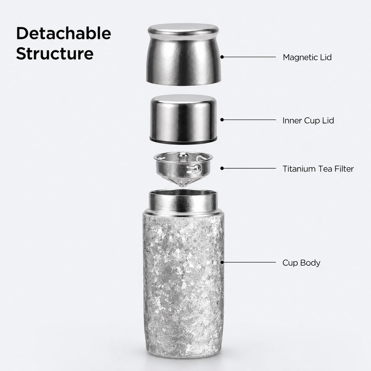 420ml Pure Titanium Eco-Friendly Vacuum Insulated Ultralight Thermos Ice Flower Crystalline Water Bottle for Outdoor Camping