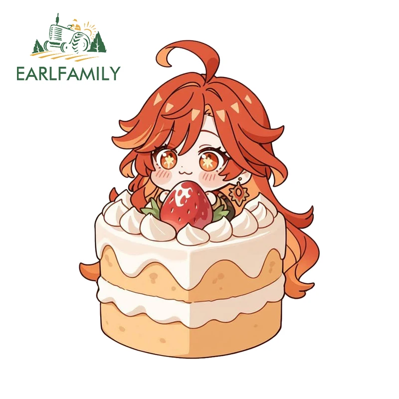 EARLFAMILY Genshin Impact Chibi Cake Car Stickers Creative Vibrant Personality Decals Practical Tumbler Storage Flask Host