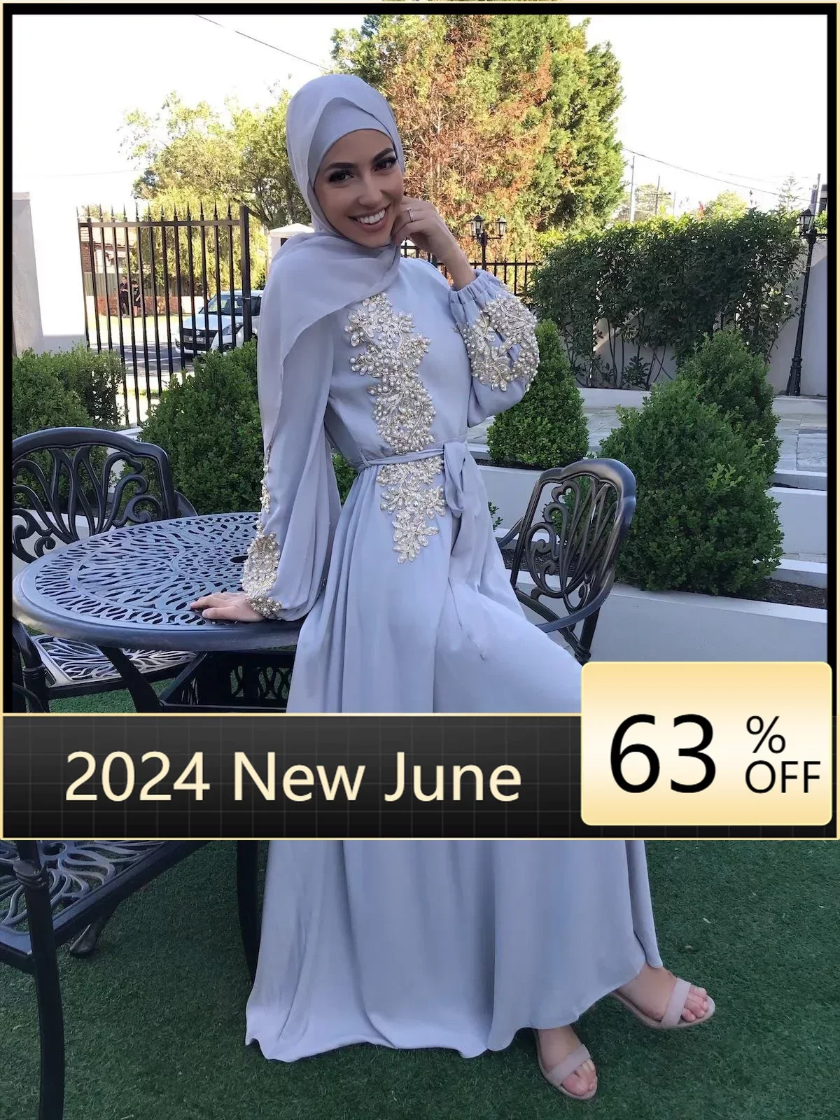 

Muslim Long Dress Women Abaya Embroidered Pearls Dresses Kaftan Abayas Robe Femme Musulmane Dubai Hijab Eid Islam Clothing 2024