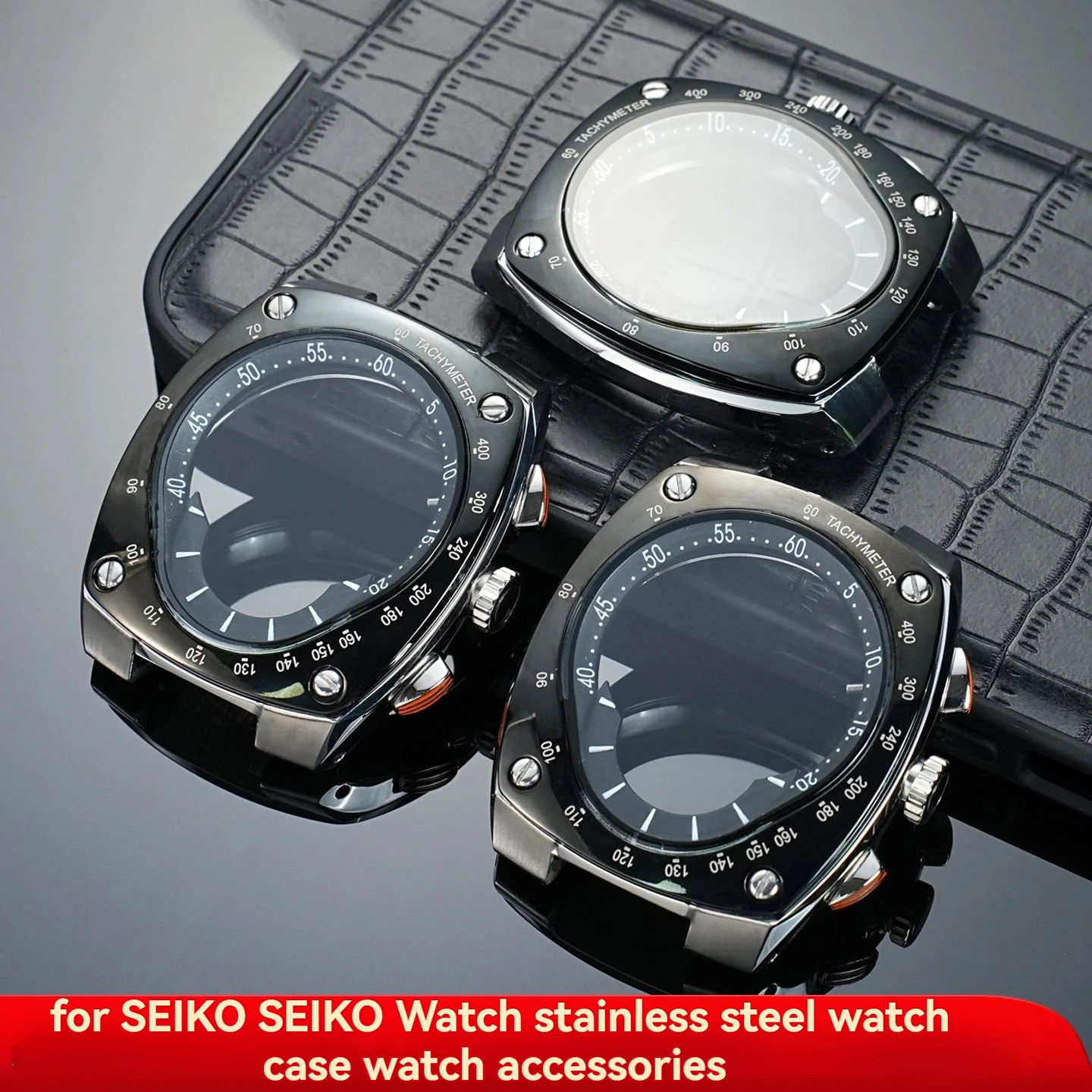Stainless Steel Case with Glass Shell Replacement for Seiko Sportura Series SNL015 SNL017 SNA595 SNL029J01 SNL029J02 7L22A Watch
