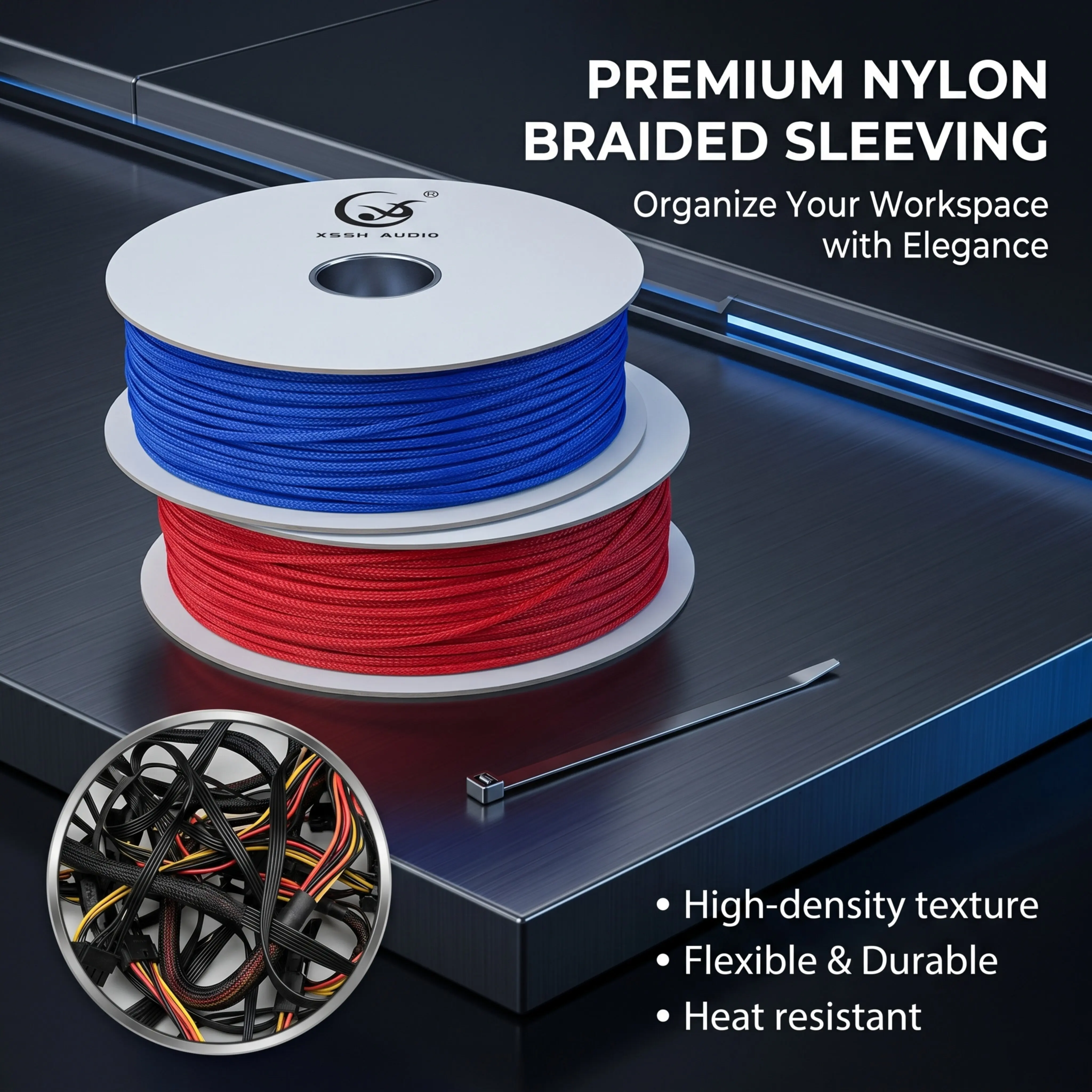 Shock Resistant Multi-Color Contrast Nylon Braided Sleeve High Ventilation Cable Wrap Prevent Overheat for Home Automotive Wires