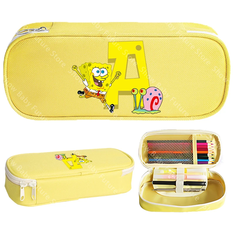 Spongebobs 20,5 cm Federmäppchen für Jungen und Mädchen, Schreibwaren, Oxford-Stoff, Stifttasche, Federmäppchen, Cartoon-Buchstaben, Anime, Studentenbedarf, Geschenk