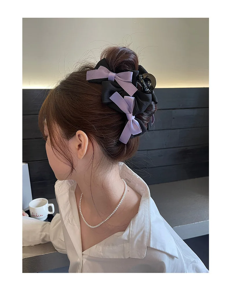 Girl's New Claw Clips Korean Version Sweet Style French Style Bow Hair Clips Women's Claw Clips Large Shark Clip Kawaii Headwear