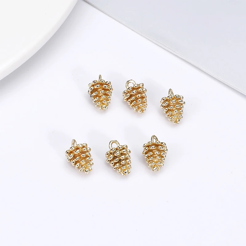 3pcs 7x12mm copper clad 18K Gold lovely pine cone pendant DIY handmade jewelry earrings bracelet accessories material Pendant