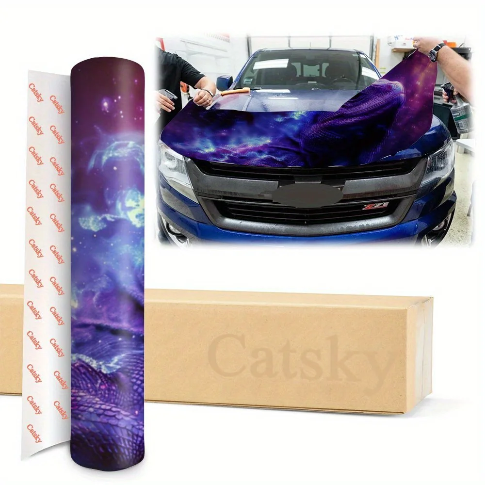 Romantyczna Fioletowa Atmosfera Pod Kameleon, z Elementami, Okleiny Samochodowe, Naklejka na Maskę Silnika, Odporna na Zachlapania, Łatwa w Montażu