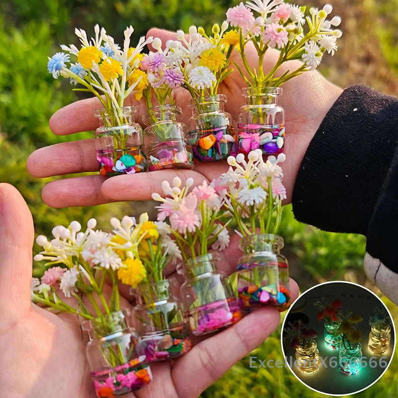 

Super Bright Luminous Vase Simulated Flowers Ins Style Creative Car Interior Center Console Desktop Glass Ornaments