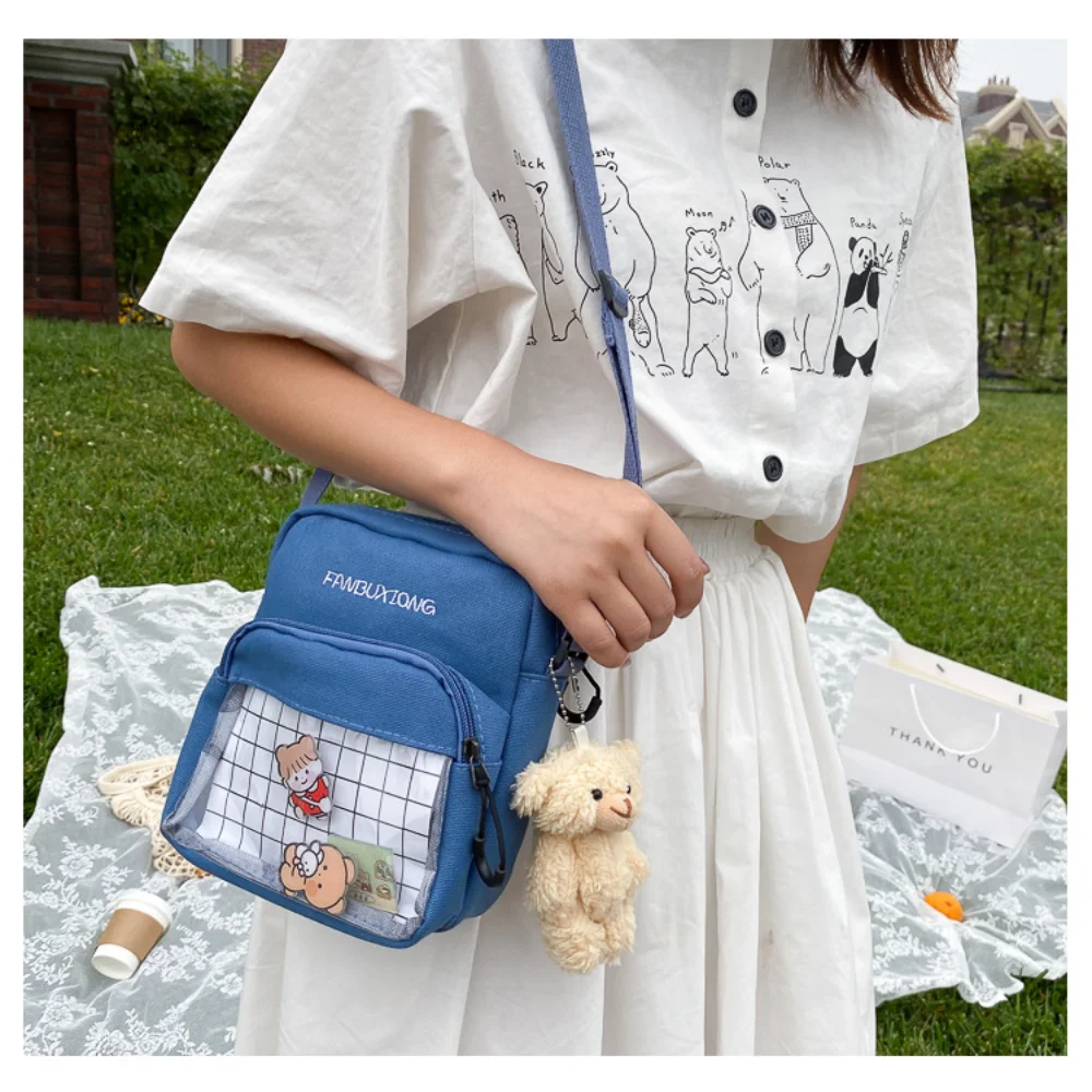 Bolso cruzado de lona para mujer y niña, bandolera de hombro, Kawaii, transparente, impermeable, JK, Itabag