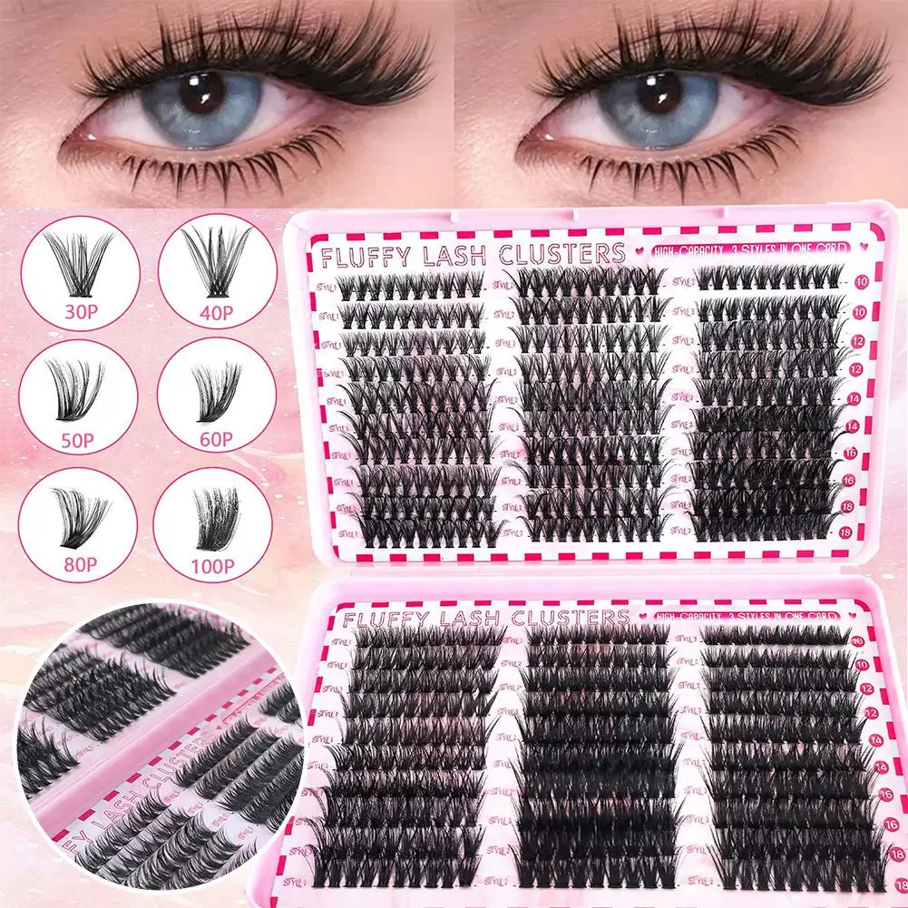 Large Capacity Eyelashes False Eyelashes 30D 40D 50D 100D 80D Mixed 60D Pack Glue Exquisite Glue with Box Gift Tweezers, O9W6