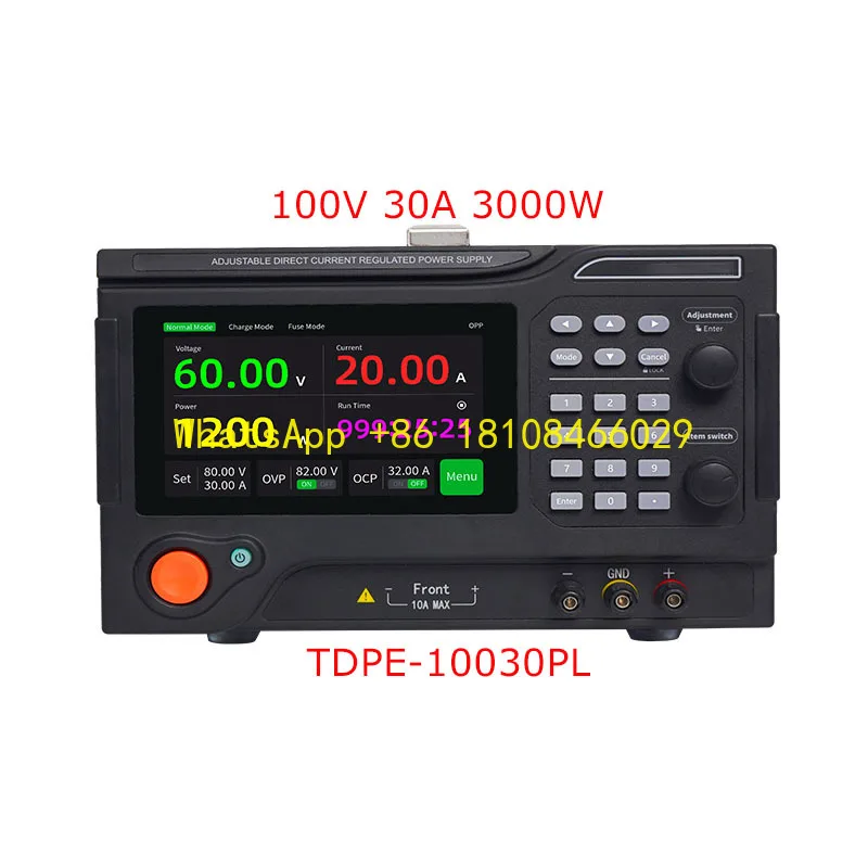 

Регулируемый источник питания 3000 Вт, 100 В, программируемый переменный ток постоянного тока, 0–100 В, 0–30 А, предохранитель, ток 220 В для 50 Гц для лабораторного использования