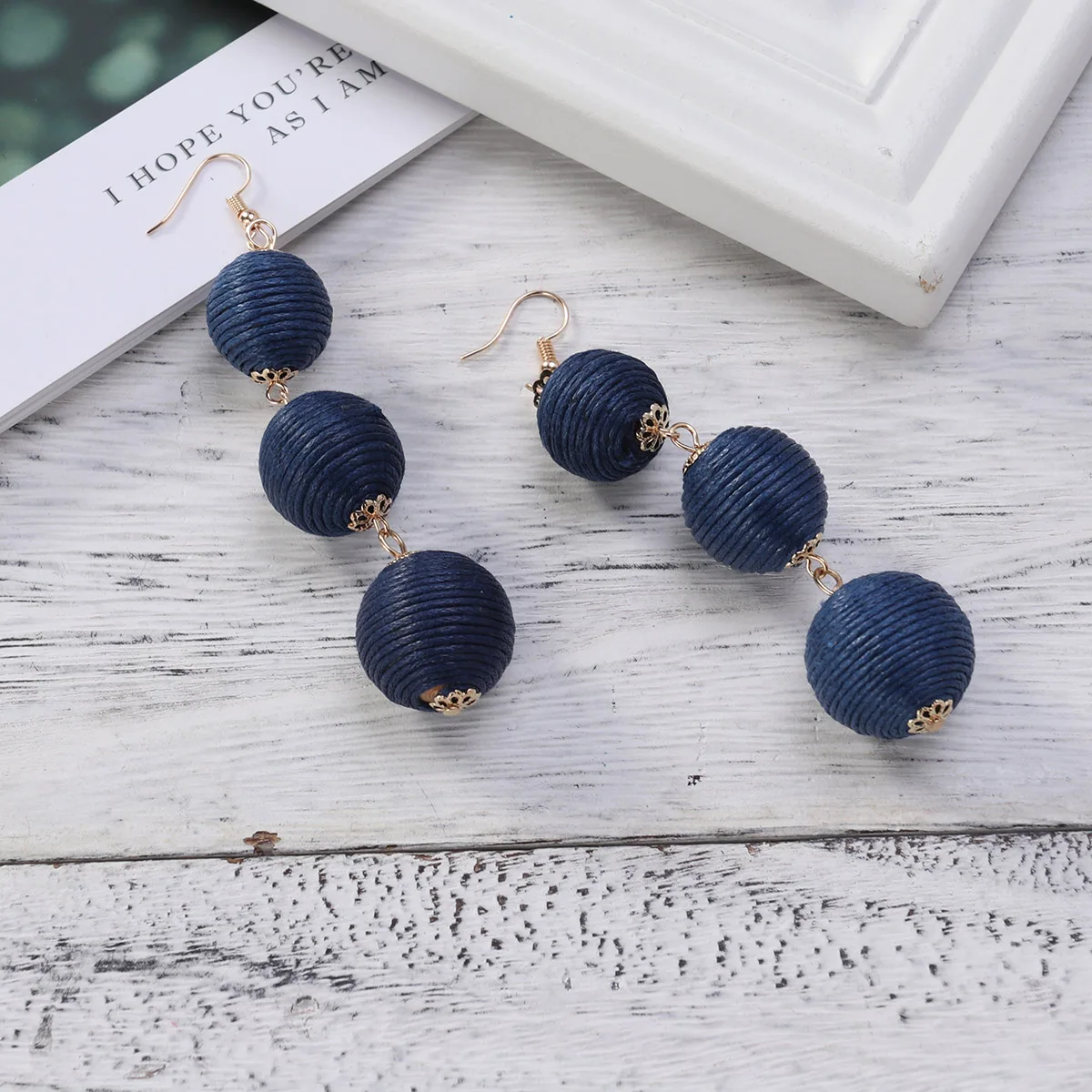 

Wire-wound Ball Earrings Royal Blue Women Hairball Bohemia Jewelry Gift Charming