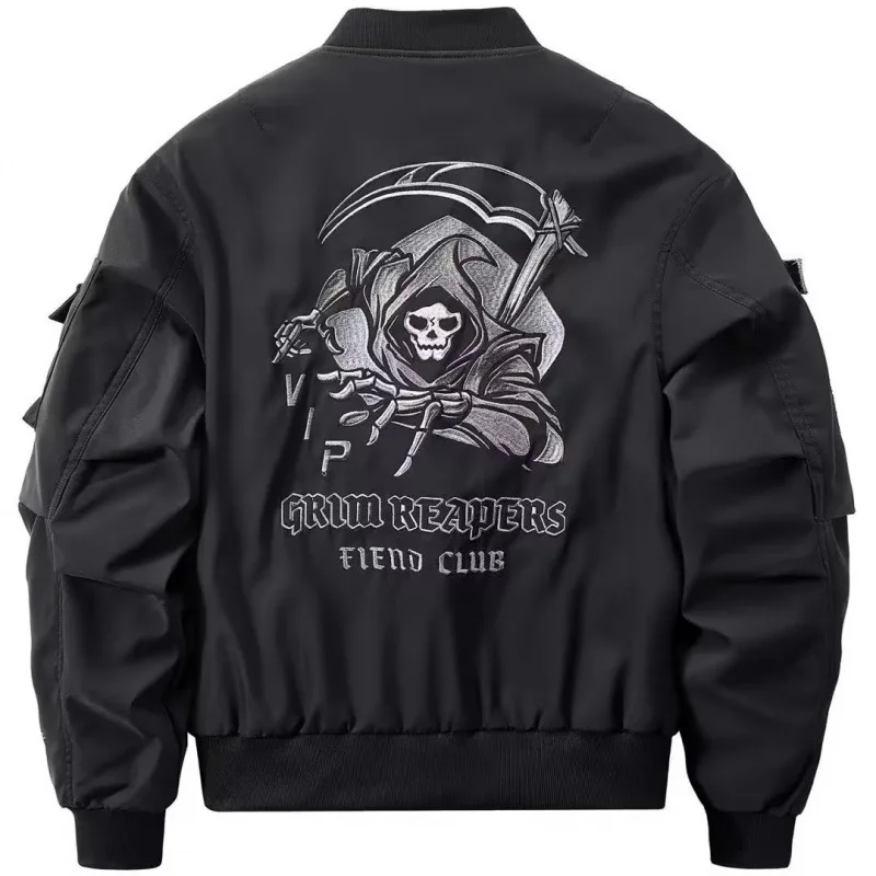 

Lynjacye Back Skeleton Bomber Jacket Men's Casual Embroidery Baseball Uniform Gear Soft Mesh Motocross Outfit Off-road