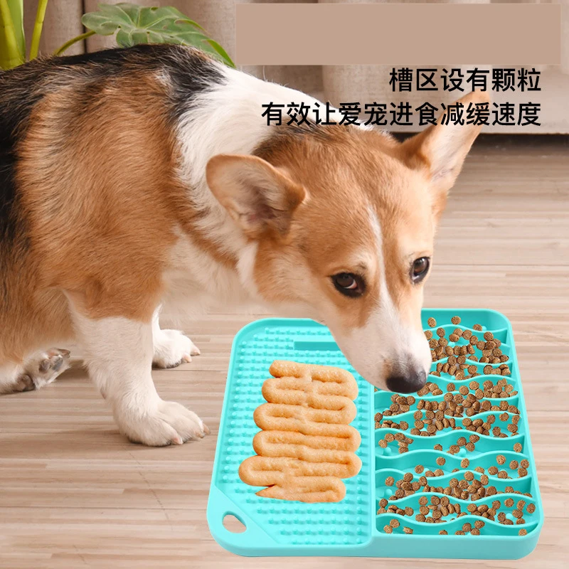 2 IN 1  Slow Feeder Dog Treat Puzzle Licking Mat Cats Bowls with Non-sliping Cups Silicone Sniffing Pad Pet for Dry/Wet Food