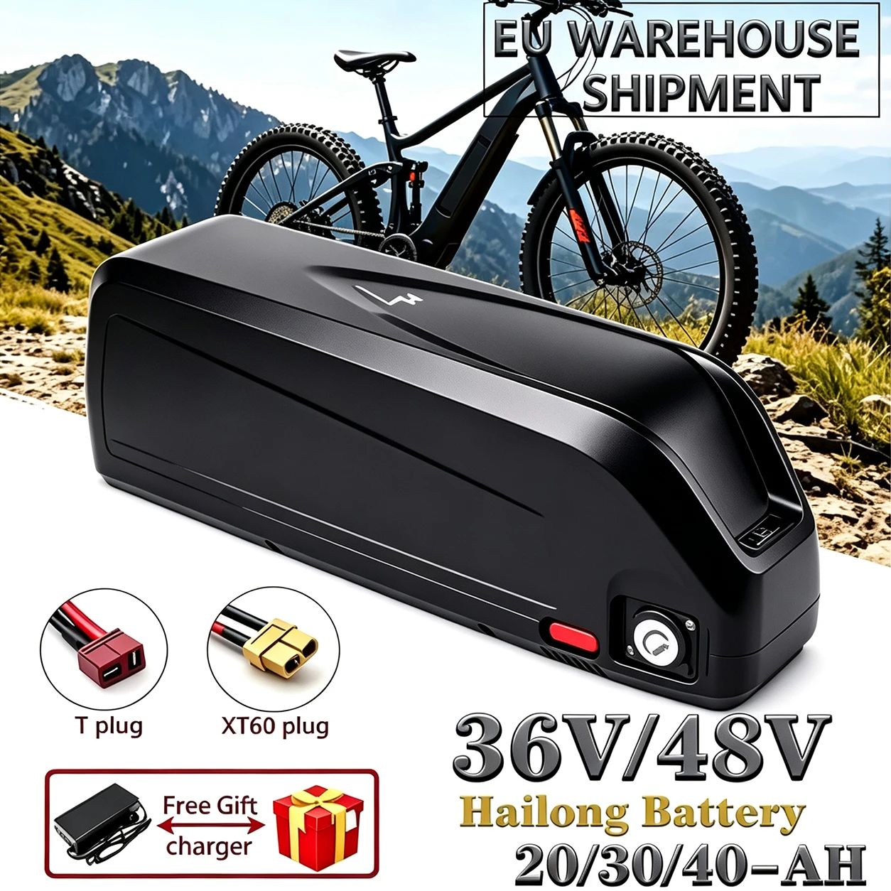 36V/48V 20/30/40Ah Hailong Max E-Bike-Akku, Unterrohrmontage, 40A, Smart BMS, 18650 Lithium-Ionen-Zellen, kompatibel mit 500W, 750W, 1000W, 1500W und 2000W E-Bikes und E-Scootern, mit