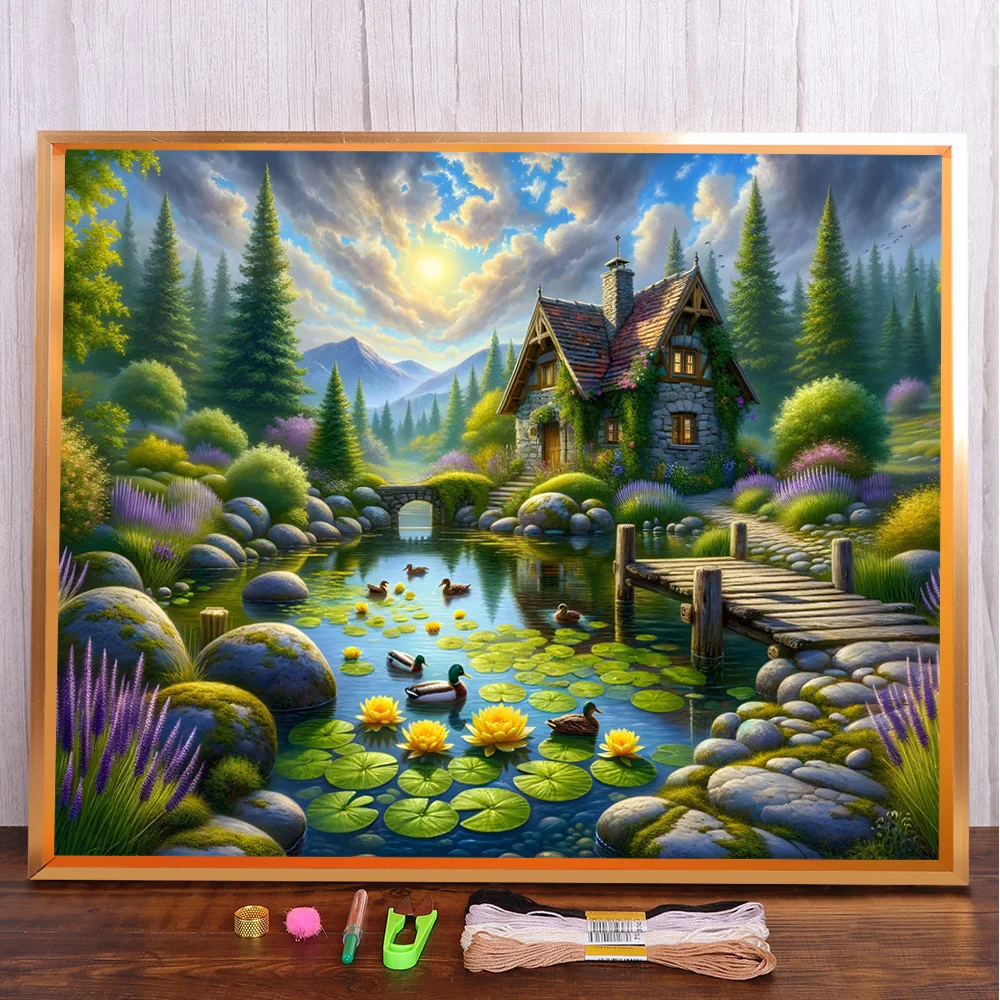 Scenery Mallard Duck Printed Cross-Stitch Kit Embroidery DMC Threads Handmade Sewing Needlework Painting Package Sales Wholesale