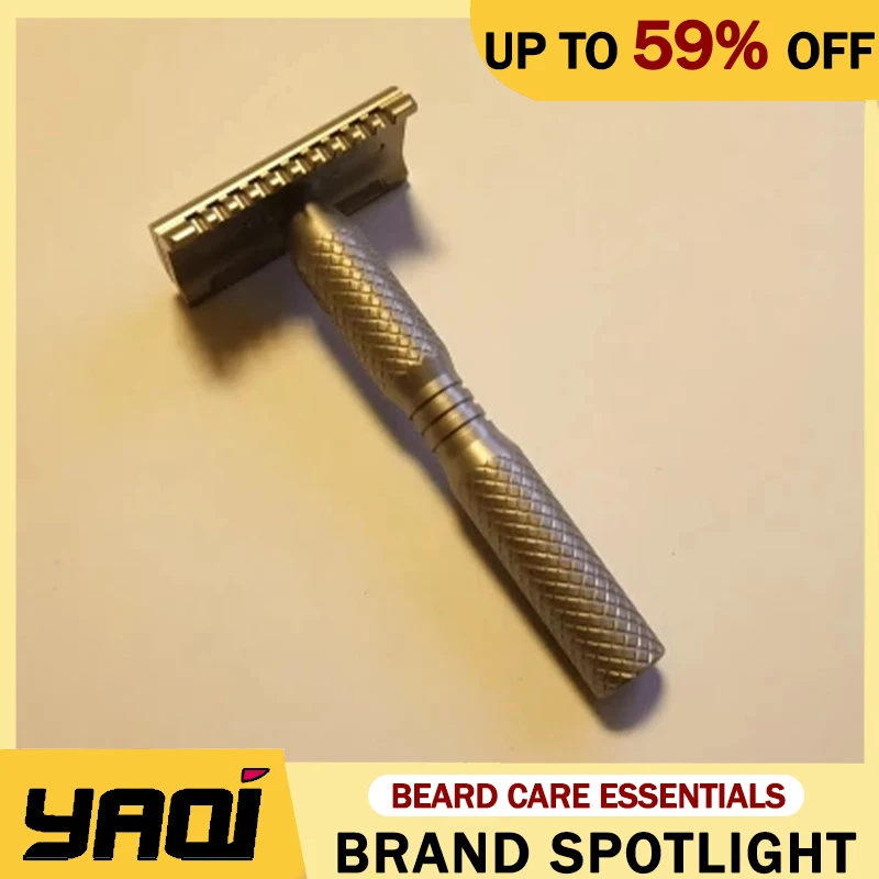 YAQI Ghost 90DC Cross Grain Pattern Titanium Light Weight Safety Razor 0.90mm Blade Gap For Mens Accurate Shaving Essential Tool