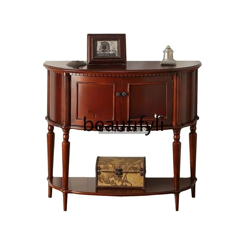 

American Style Entryway Cabinet, Light Luxury French Semi-Circular Arc Vintage Hallway Decorative Cabinet