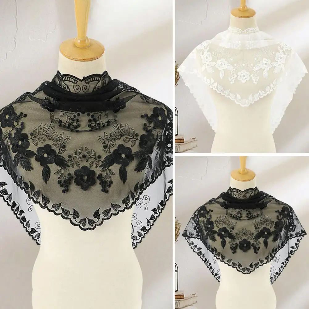 

Triangle Scarf Lace Satin Shawl Scarf Hollow Embroidery Flower Pattern Beach Sun Protection Shawl Women Shawl Wrap