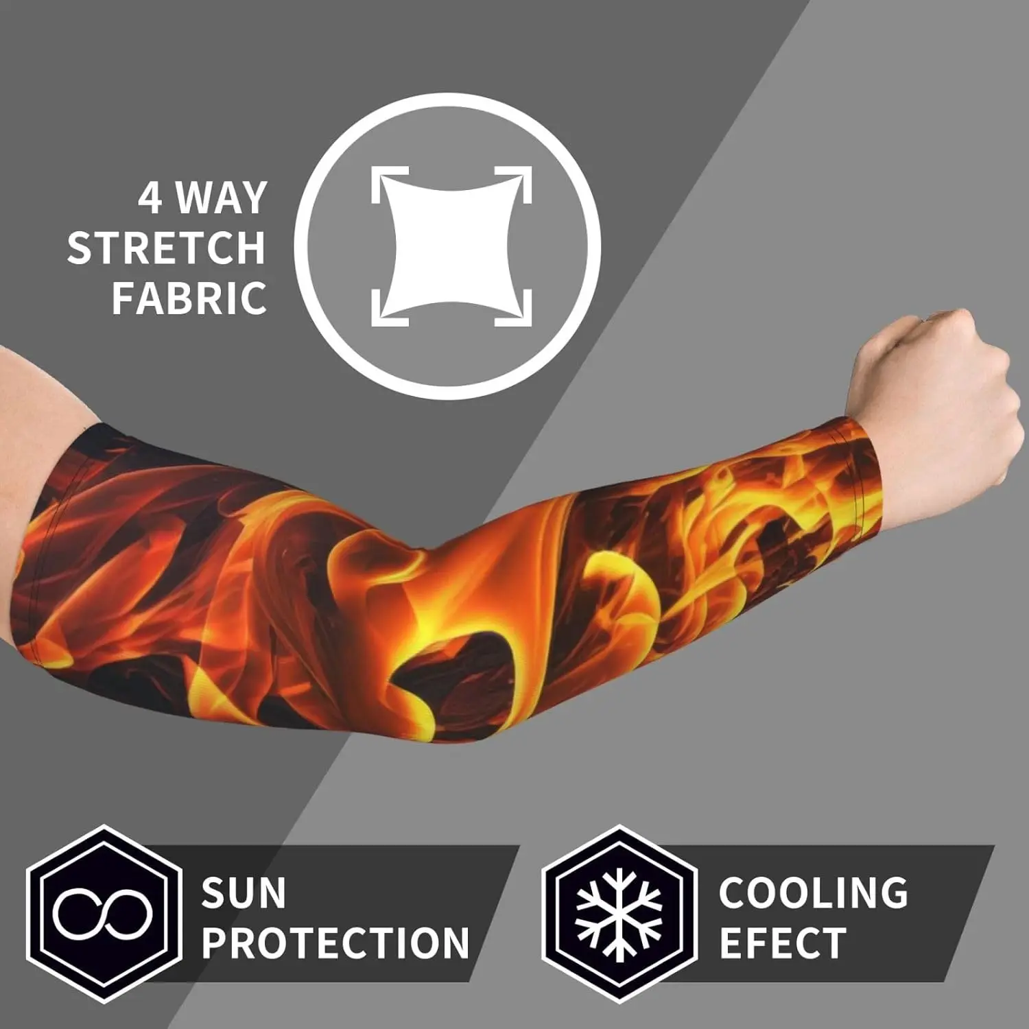 Flames Burning Fire Sun Protection Cooling Arm Sleeves for Men Women, Compression Sleeves for Football Volleyball