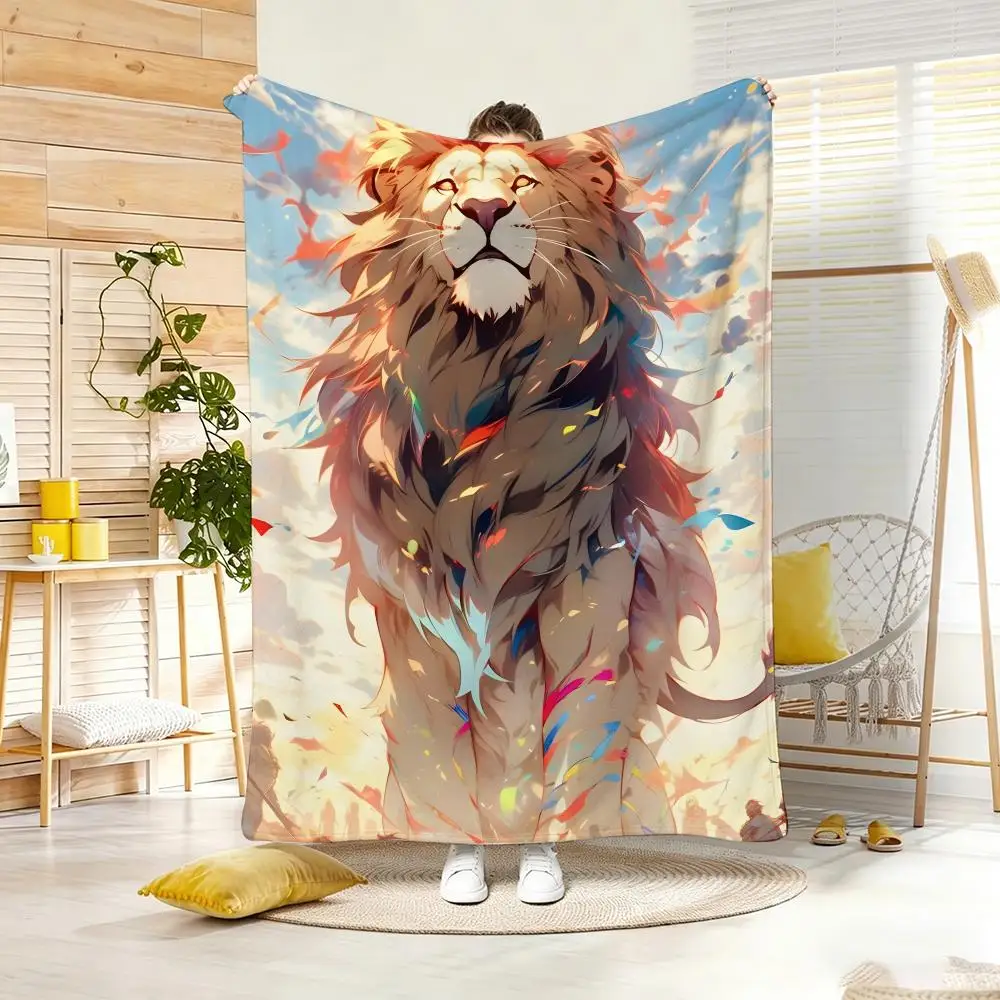 Fantasy animal Majestic Lion Throw Lightweight  Flannel Blanket Soft Skin-friendly for Summer Cooling