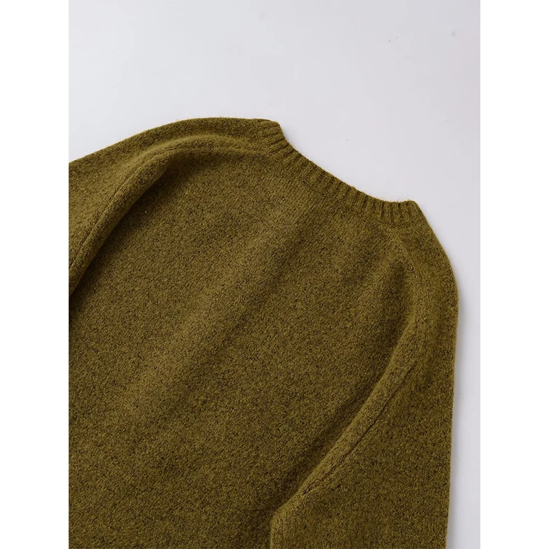 New Women Long Sleeve Round Neck Mid-Green Knit Sweater Casual Loose Spring Autumn Pullovers Chic Lady Tops view 5