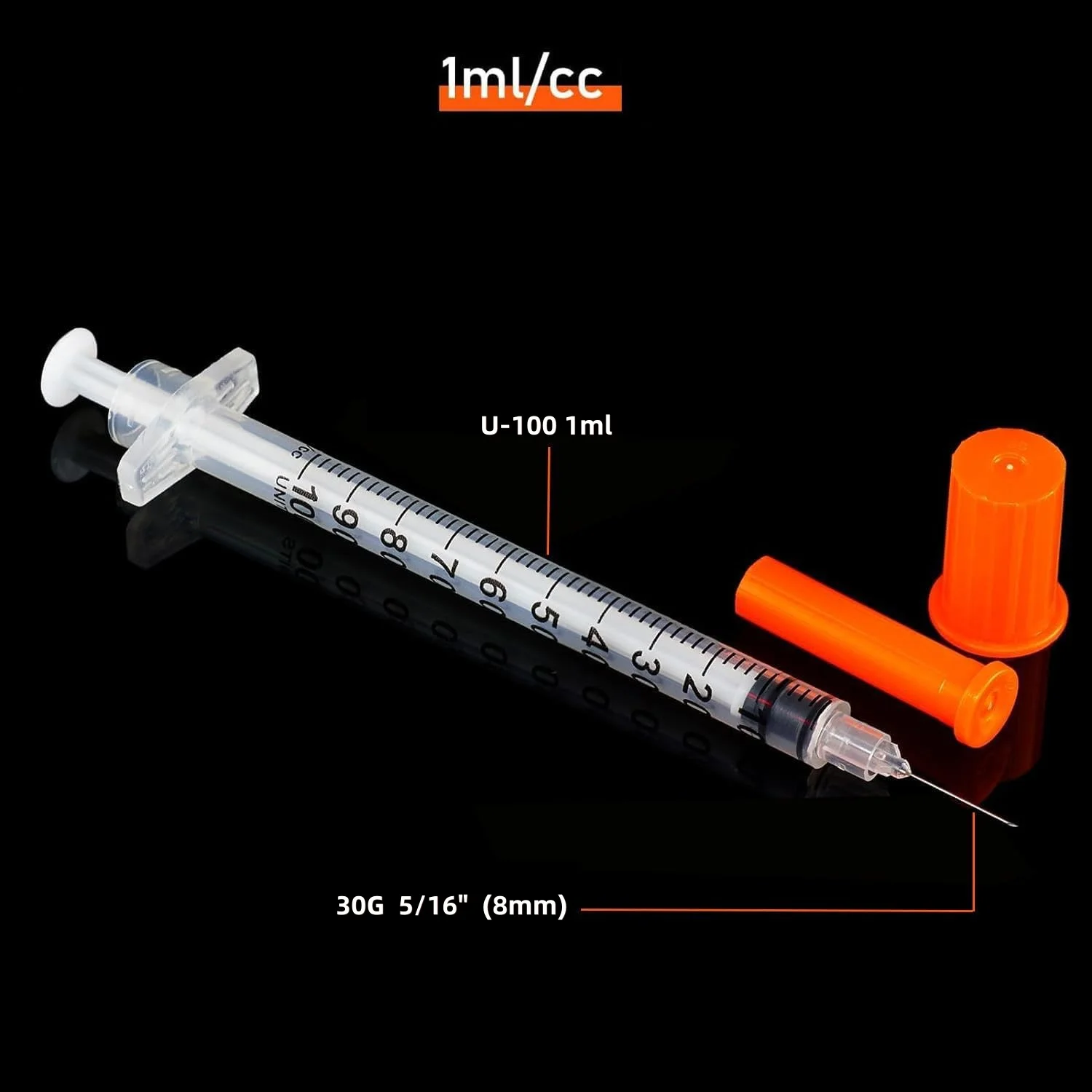 100Pcs 1ml 1cc insulin Syringe With Needle 30G 5/16 Inch Disopable Sterile individually Packed for Animal Pets Farm Use