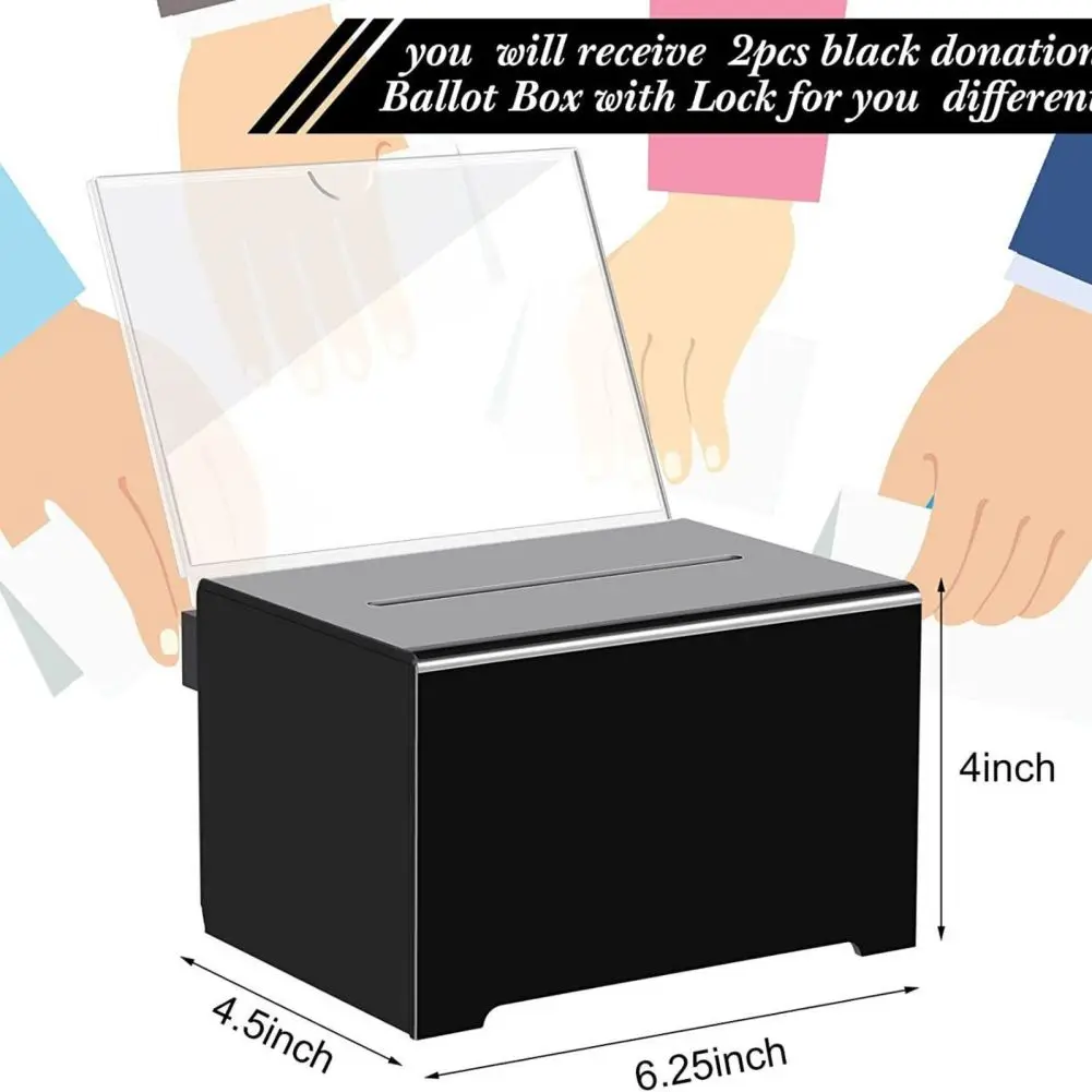 Acrylic Donation Box With Sign Holder Lock Donation Suggestion Ballot Box For Business Cards Voting Fundraising