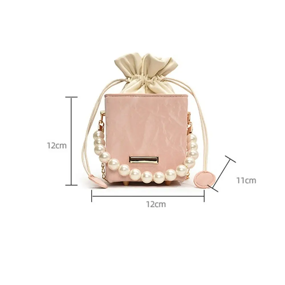 Vintage Fashion Chain Handbag Gifts PU Leather All-match Drawstring Handbag Small Square Bag Pearl Waist Bag Shoulder Crossbody