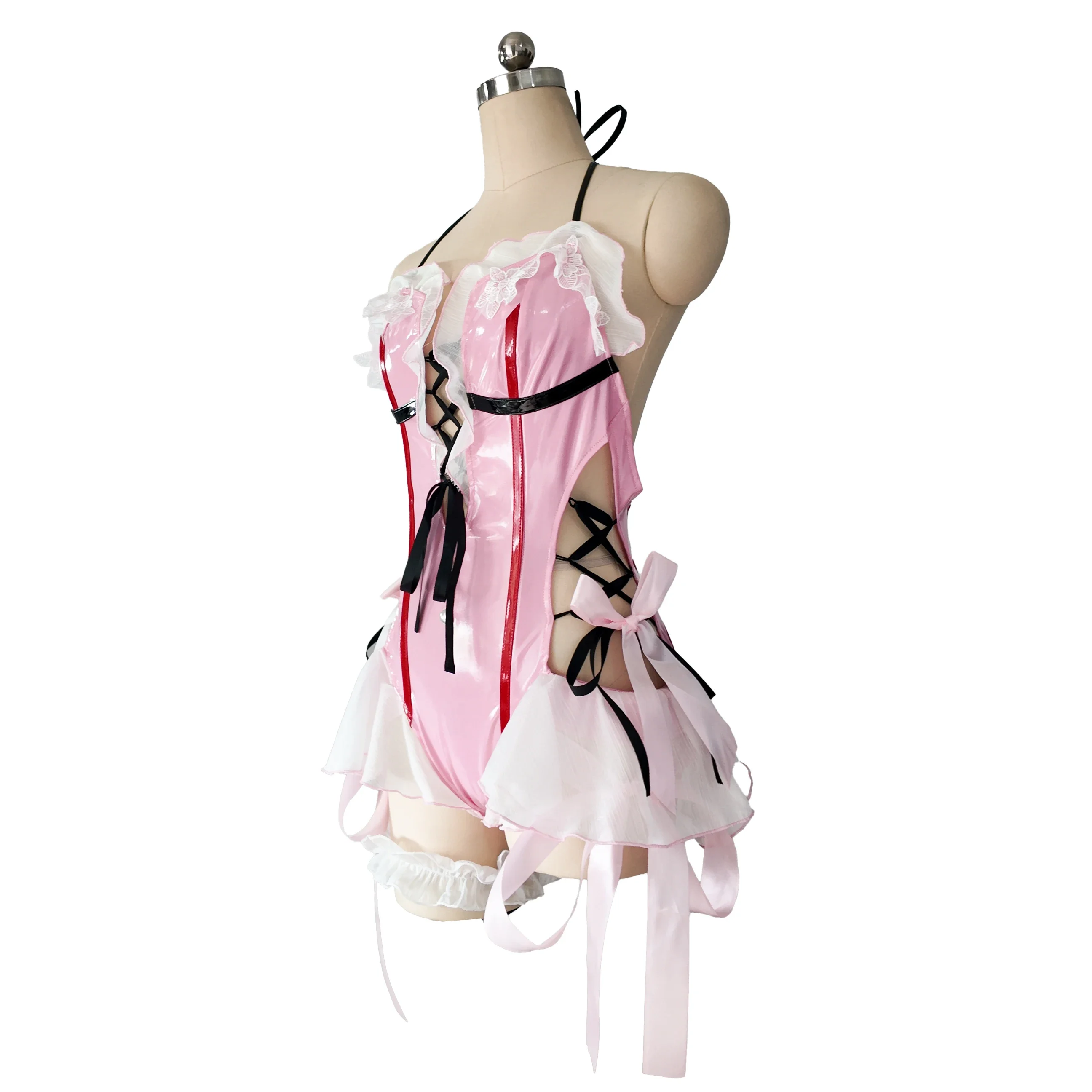 LiteFeaturium Rosa Leder Mädchen Badeanzug Hase Schatz süße Cosplay Uniformen Set COSPLAY ROSA