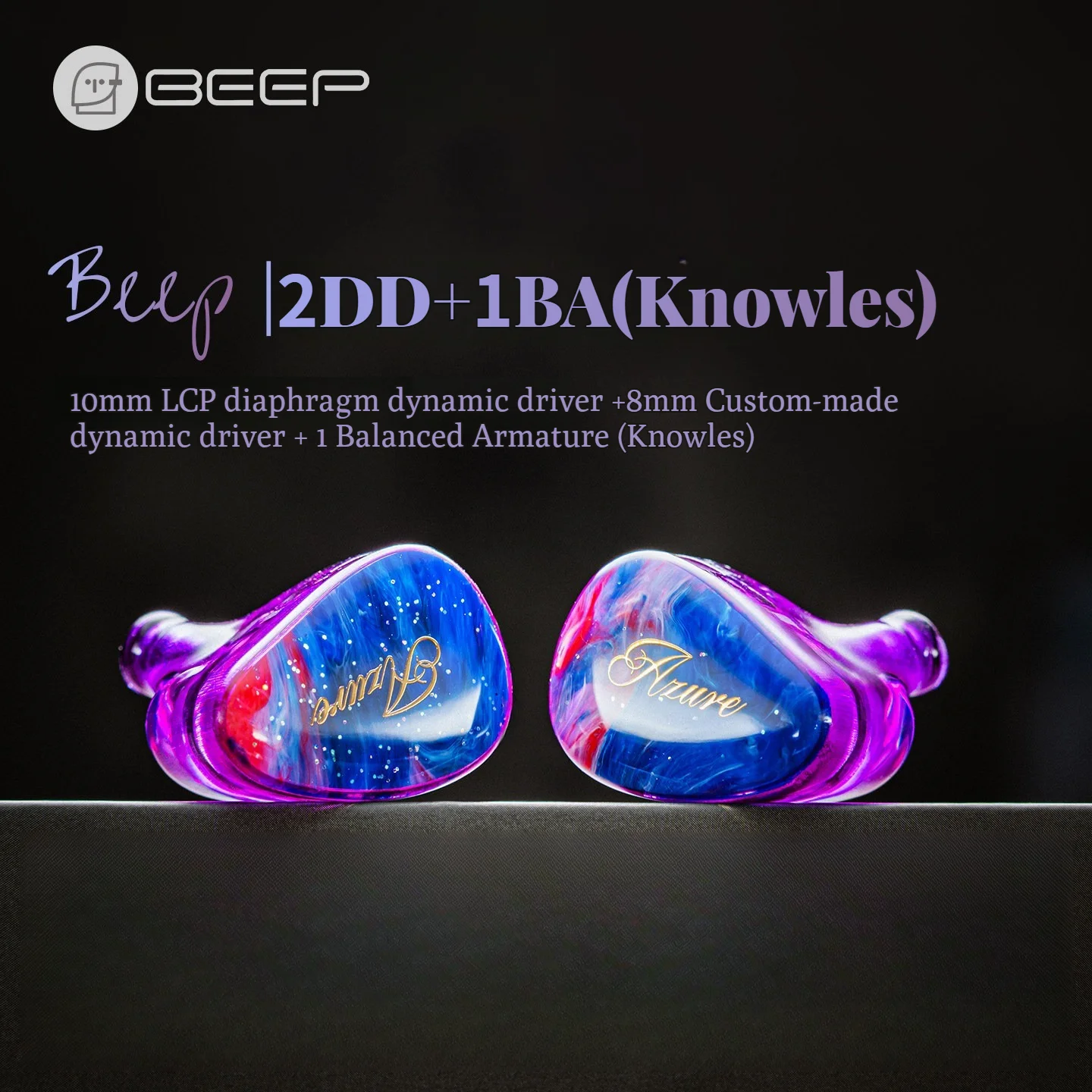 

BEEP Audio Azure 10mm+8mm 2DD+1BA(Knowles) HiFi In-ear Earphones High-Quality Sound Comfortable Wired Earbuds 3.5mm+4.4mm Plug