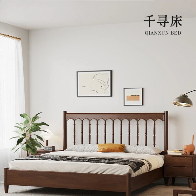 

Nordic solid wood bed walnut 1.8 meters modern simple double 1.5m retro master bedroom Windsor style princess bed