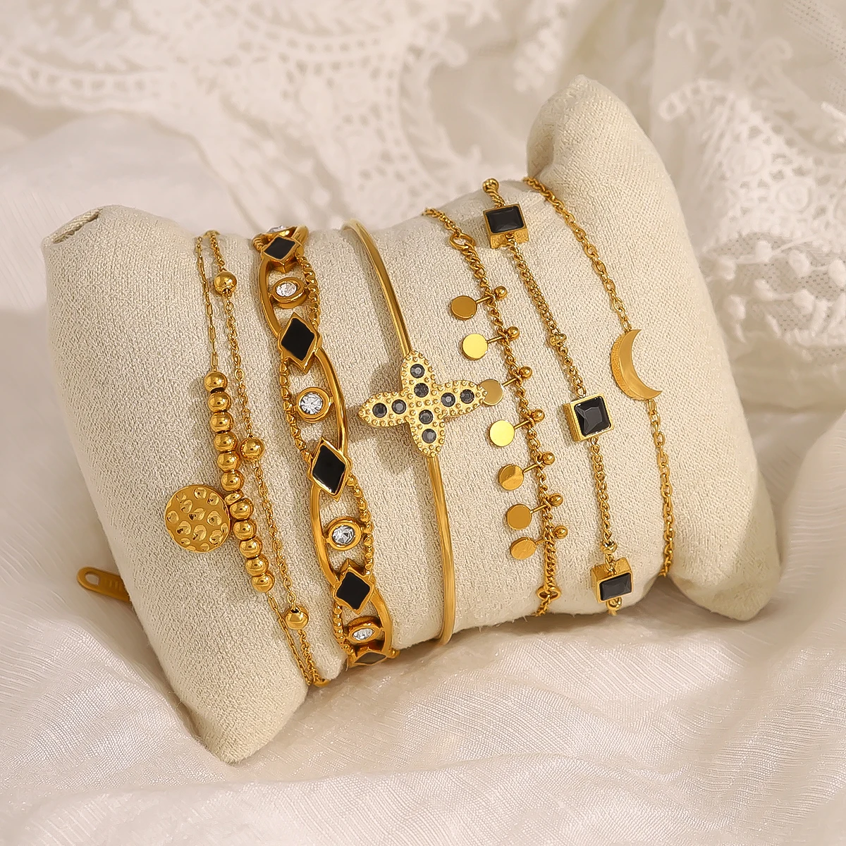 WILD & FREE Chic 18K Gold Plated Stainless Steel Bracelets for Women Luxury Exquisite Aesthetic Trendy Jewelry Set