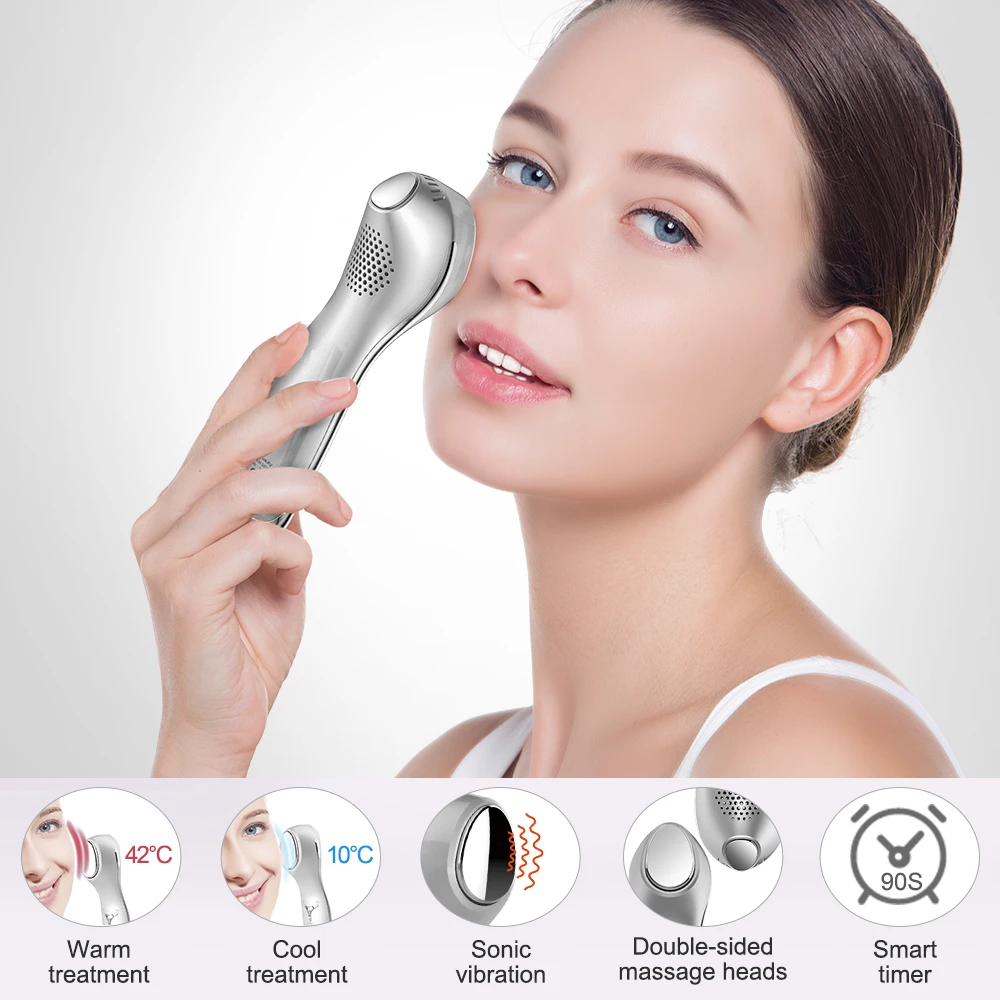 2-in-1 Handheld Sonic Vibration Huidverzorgingsapparaat Roestvrij staal Hot Cool Face Eye Massager Huidverstrakking Functie