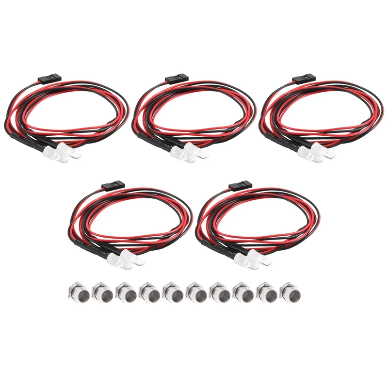 5PCS 2LED 5Mm Headlights RC Parts Accessories LED Lights For 1/10 Model Drift Car Vehicle, Red