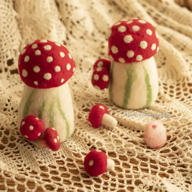 Wool felt forest color mushroom *2 big red mushroom photo decoration DIY cute newborn photography props