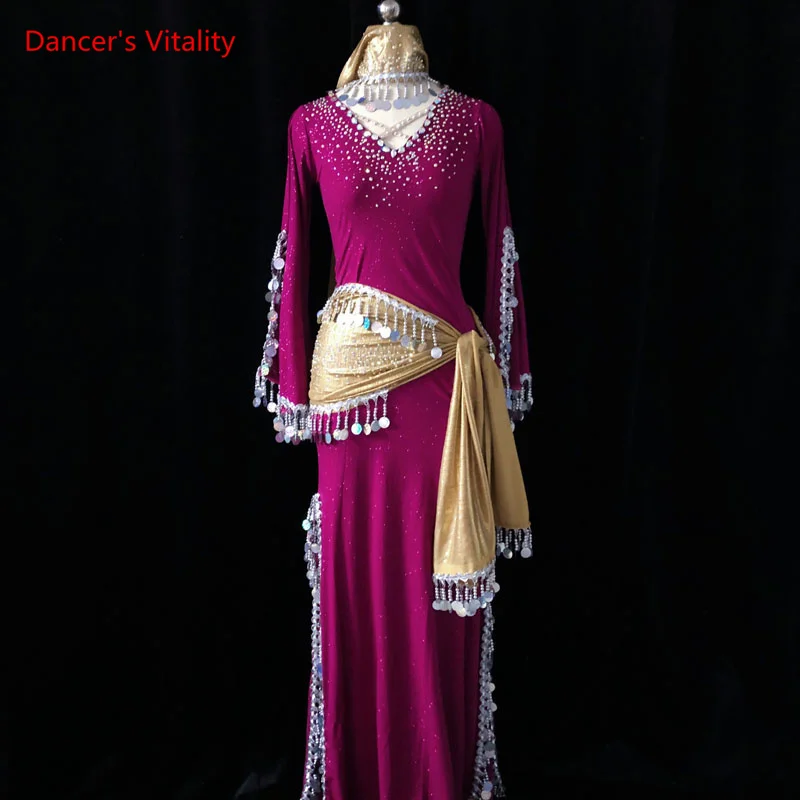 Belly Dance Competition Costumes Cusomized Children Adult Bellydancing Dresses Oriental Set Folk Robes Balady Saidi Shabby Skirt