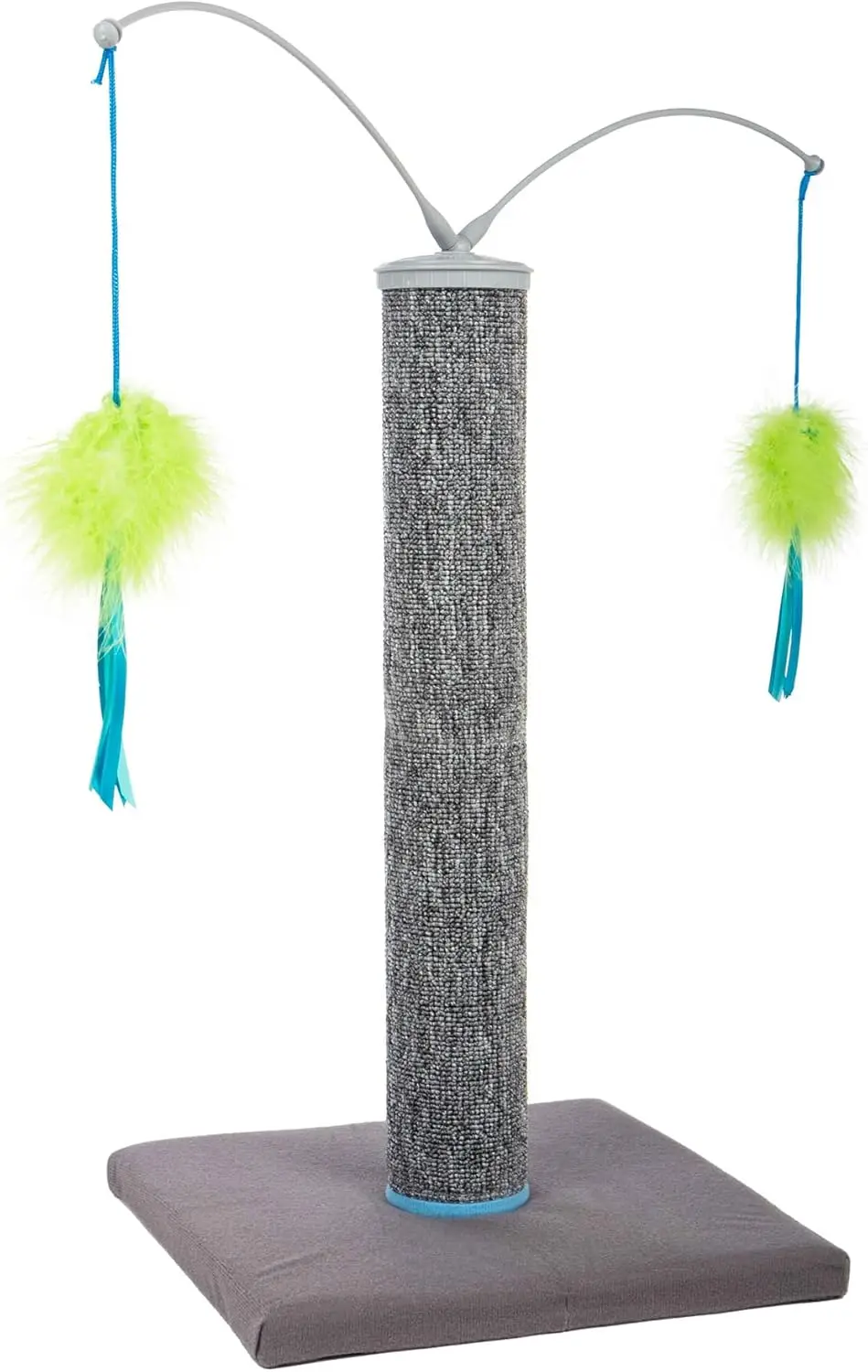 

Scratch 'N Spin Carpet Cat Scratching Post with 2 Spinning Wand Toys, Plus 2 Replacement Wands - Gray & Blue
